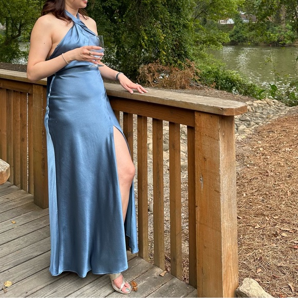 Birdy Grey Satin Blue Halter Gown - Picture 4 of 4